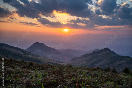 A beautiful view of the mountains covered by clouds. The geography of northern Thailand