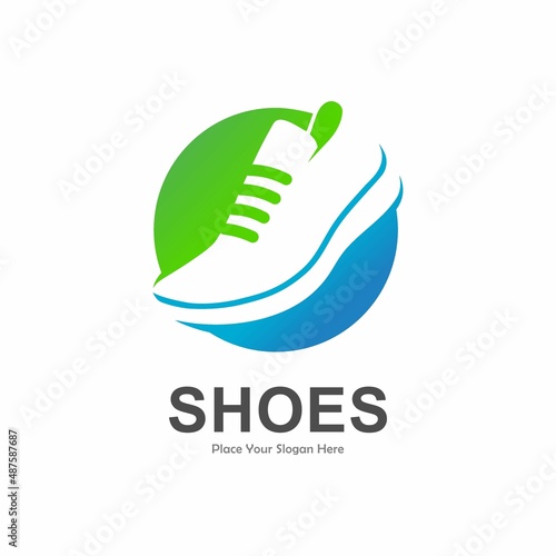 Shoes with circle background color vector logo design