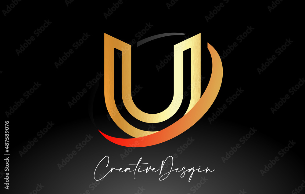 Outline Letter U Logo Design in Black and Golden Colors Vector Icon Outline Letter U Logo Design in Black and Golden Colors Vector Icon