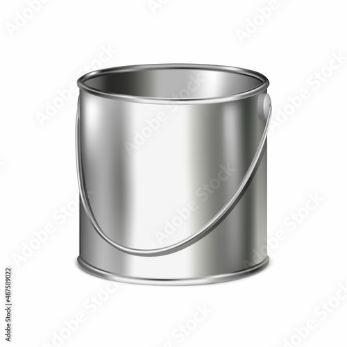3d realistic vector icon. Metal paint bucket. Empty. Isolated on white background.