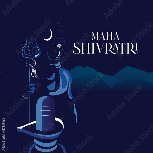 Greeting card with lingam and floral decoration for Maha Shivratri, a Hindu festival celebrated of Shiva Lord. Vector illustration.

