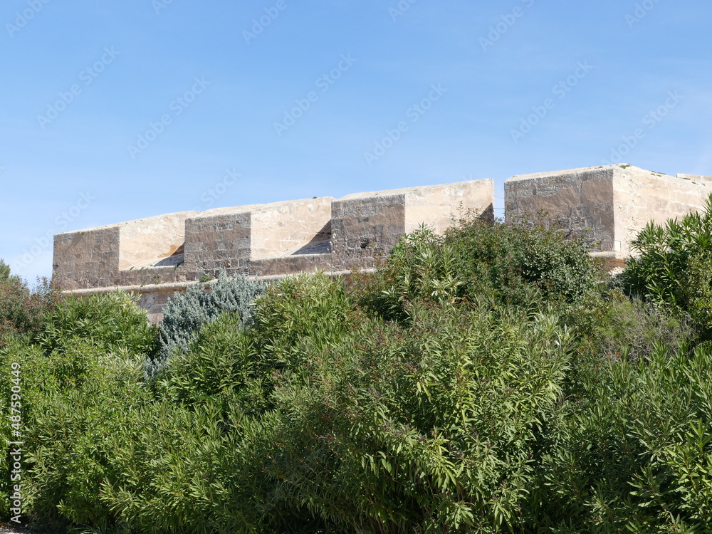 Battlements and loopholes of Castel Sant Carles, Palma, Mallorca, Balearic Islands, Spain