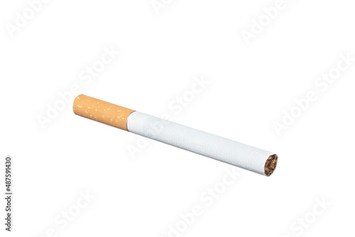 Classic filter cigarette isolated on white Background. Yellow filter cigarette on a white background.