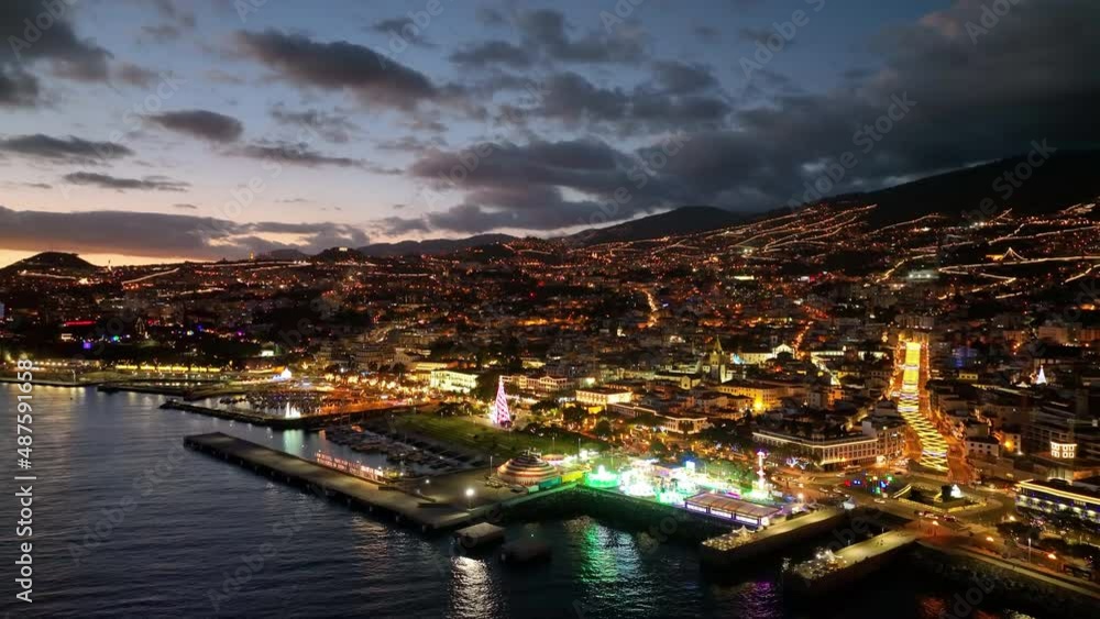 Top view of Funchal town on Madeira. City bay on the island. Top view of Funchal town on Madeira. City bay on the island.
