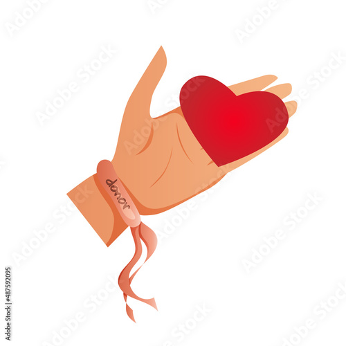 Donation. Heart and a ribbon with the inscription donor. 