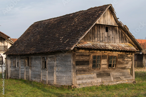 Sunja, Croatia, 05,04,2021: Abandoned traditional old wooden house.   © A1