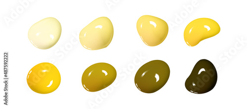 Realistic vector 3D shapes isolated on white background. Set of glossy multicolored drops of paint or varnish