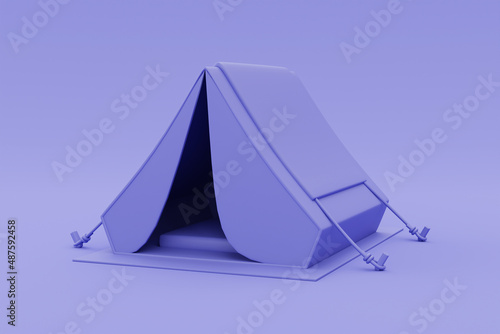 3d purple Camping tent isolated Tourism and travel concept holiday vacation minimal style 3d rendering.