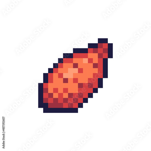 Sweet potato pixel art icon. Yam, starch veggie logo. 8-bit sprite. Game development, mobile app.  Isolated vector illustration