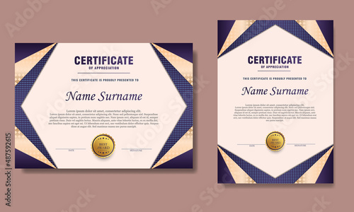 blue gradient certificate template set of 2, simple modern with texture design diploma or gift certificate. vector illustrator