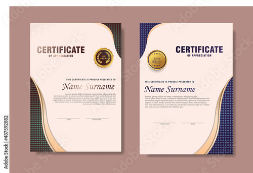 blue brown gradient certificate template set of 2, simple modern with texture design diploma or gift certificate. vector illustrator