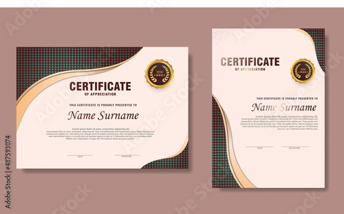 brown gradient certificate template set of 2, simple modern with texture design diploma or gift certificate