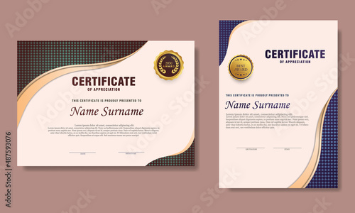 blue brown gradient certificate template set of 2, simple modern with texture design diploma or gift certificate. vector illustrator
