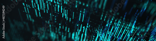 Big Data technology background. Microchip and computer parts. City of the future. 3d rendering