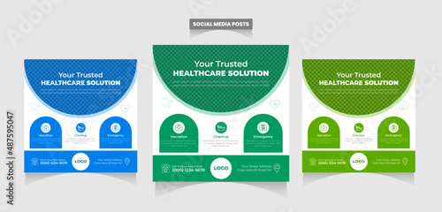 Full Set of Creative Modern social media post template. Abstract blue wave shape frame with place for the photo. Usable for social media banner ads, website, flyers, and banners