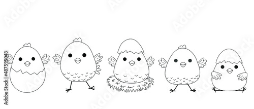 Set of hand drawn Easter chickens. Doodle chicken on a white background. Elements for Easter design and print. Vector illustration