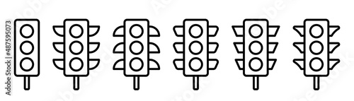 Traffic lights icon set. Traffic light in line. Outline semaphore symbol. Traffic lights collection in line. Stock vector illustration.
