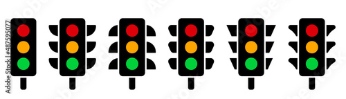 Traffic lights icon set. Coloured traffic light in glyph. Filled semaphore symbol. Traffic lights collection in glyph. Stock vector illustration.