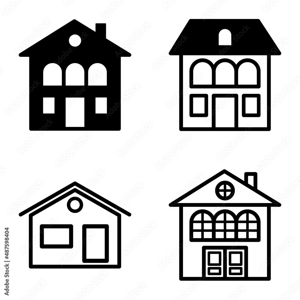 Fototapeta premium Houses Flat Icon Set Isolated On White Background