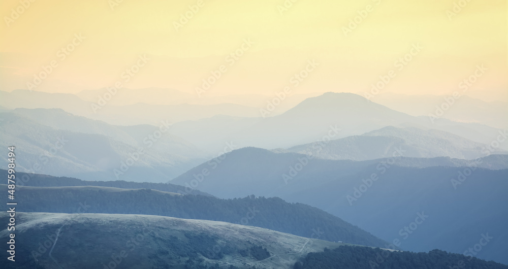 Beautiful sky and layers of the mountain after sunset.