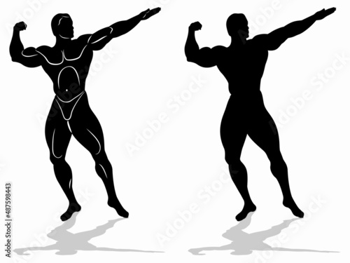 silhouette of bodybuilder , vector drawing
