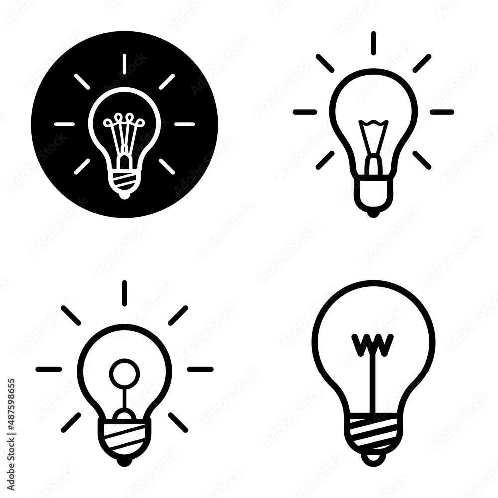 Lightbulbs1-3 Flat Icon Set Isolated On White Background