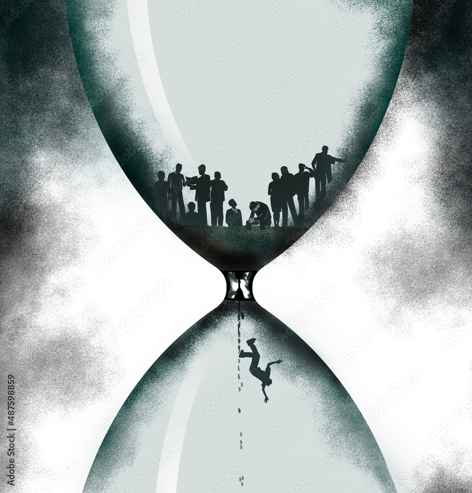 Time is running out--That is the theme of this image of people in an  hourglass. Stock Illustration | Adobe Stock