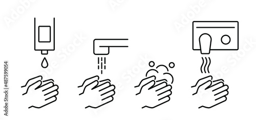 Hand washing or cleanser. Personal hygiene, toilet detergent. Cartoon bath soap with lather silhouette. Soap with foam and bubbles. Vector icon or symbol. 
