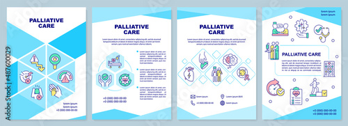 Palliative care blue brochure template. Healthcare service. Leaflet design with linear icons. 4 vector layouts for presentation, annual reports. Arial-Black, Myriad Pro-Regular fonts used