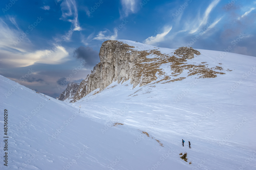 Bucegi mountains, Romania. Beautiful Carpathian mountains landscape in winter