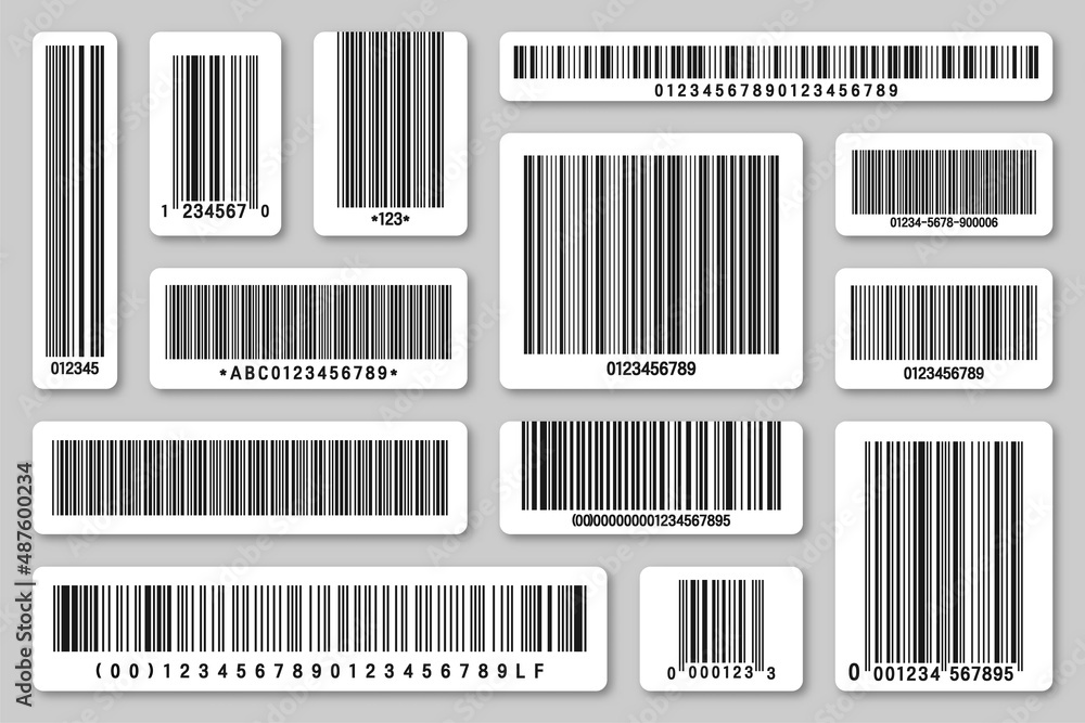 Set of product barcodes. Identification tracking code. Serial number, product ID with digital information. Store or supermarket scan labels, price tag. Vector illustration. Set of product barcodes. Identification tracking code. Serial number, product ID with digital information. Store or supermarket scan labels, price tag. Vector illustration.