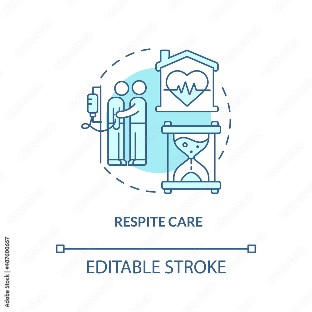 Respite care turquoise concept icon. Short-term assistance. Hospice service abstract idea thin line illustration. Isolated outline drawing. Editable stroke. Arial, Myriad Pro-Bold fonts used Respite care turquoise concept icon. Short-term assistance. Hospice service abstract idea thin line illustration. Isolated outline drawing. Editable stroke. Arial, Myriad Pro-Bold fonts used