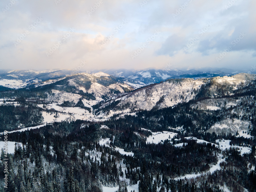 aerial view of winter carpathian mountains aerial view of winter carpathian mountains