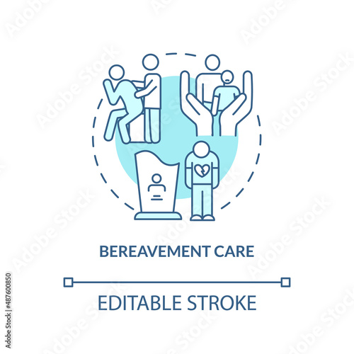 Bereavement care turquoise concept icon. Assistance in grief. Hospice service abstract idea thin line illustration. Isolated outline drawing. Editable stroke. Arial, Myriad Pro-Bold fonts used