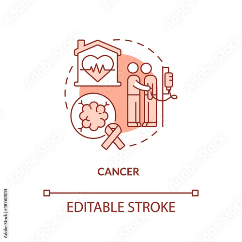 Cancer orange concept icon. Oncology disease. Palliative care to ask illness abstract idea thin line illustration. Isolated outline drawing. Editable stroke. Arial, Myriad Pro-Bold fonts used