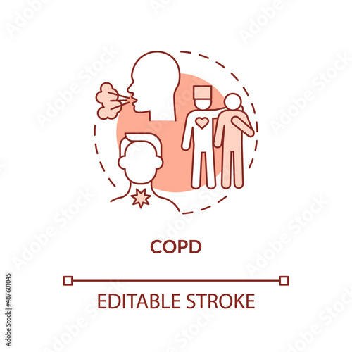 COPD orange concept icon. Lung disease. Illnesses to ask for palliative care abstract idea thin line illustration. Isolated outline drawing. Editable stroke. Arial, Myriad Pro-Bold fonts used