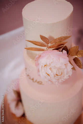 Stylish wedding cake with leaves 3818.