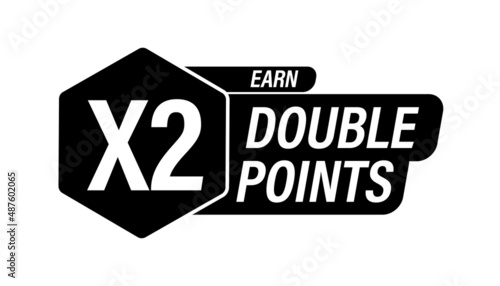earn x2, double reward points vector illustration icon, black in color, 