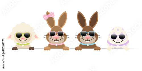 Schaf 2 Osterhasen Mädchen/Junge & Osterei Sonnenbrille Banner