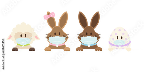 Schaf 2 Osterhasen Mädchen/Junge & Osterei Maske Banner