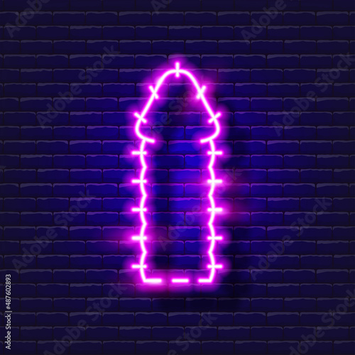 Finger attachment for masturbation neon icon. Sex shop concept. Toys for adults. Gadgets for love. Vector sign for design, website, signboard, banner, advertisement.