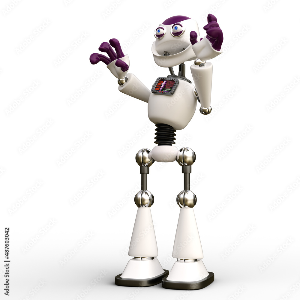 3D-illustration of a cute and funny surprised cartoon robot. isolated rendering object 3D-illustration of a cute and funny surprised cartoon robot. isolated rendering object