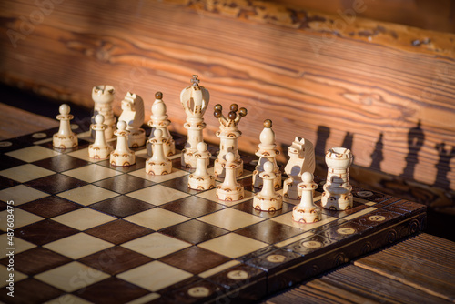 White chessmen on a chessboard