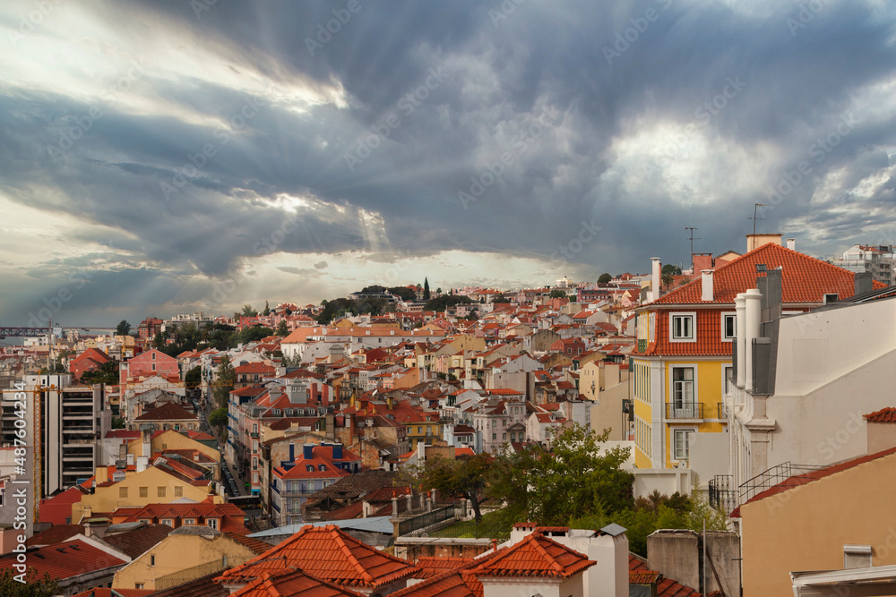View over the hilly Lisbon