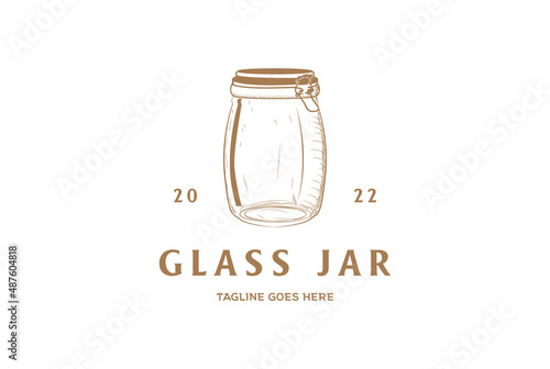 Vintage Hand Drawn Mason Storage Hermetic Glass Jar Classic Label Logo Design Vector