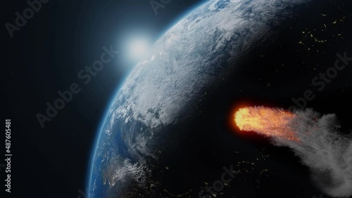 Asteroid, comet, meteorite glows, Collision with the planet earth 