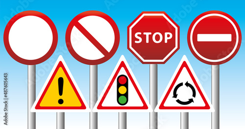 Panneaux routiers. Code, permis de conduire, conduite. Illustration vectorielle.