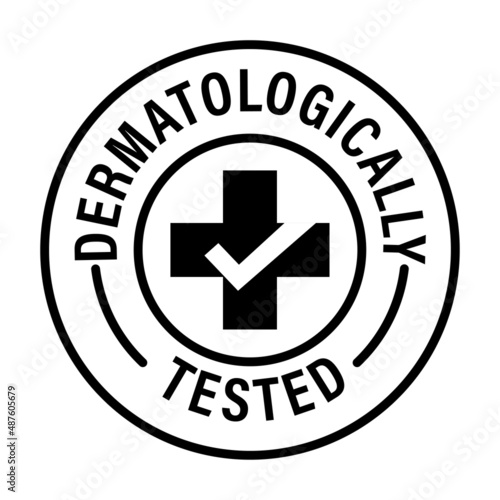dermetologically tested vector icon with cross and tick mark, black in color. skin care