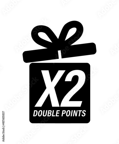x2, double reward points vector symbol on gift box icon