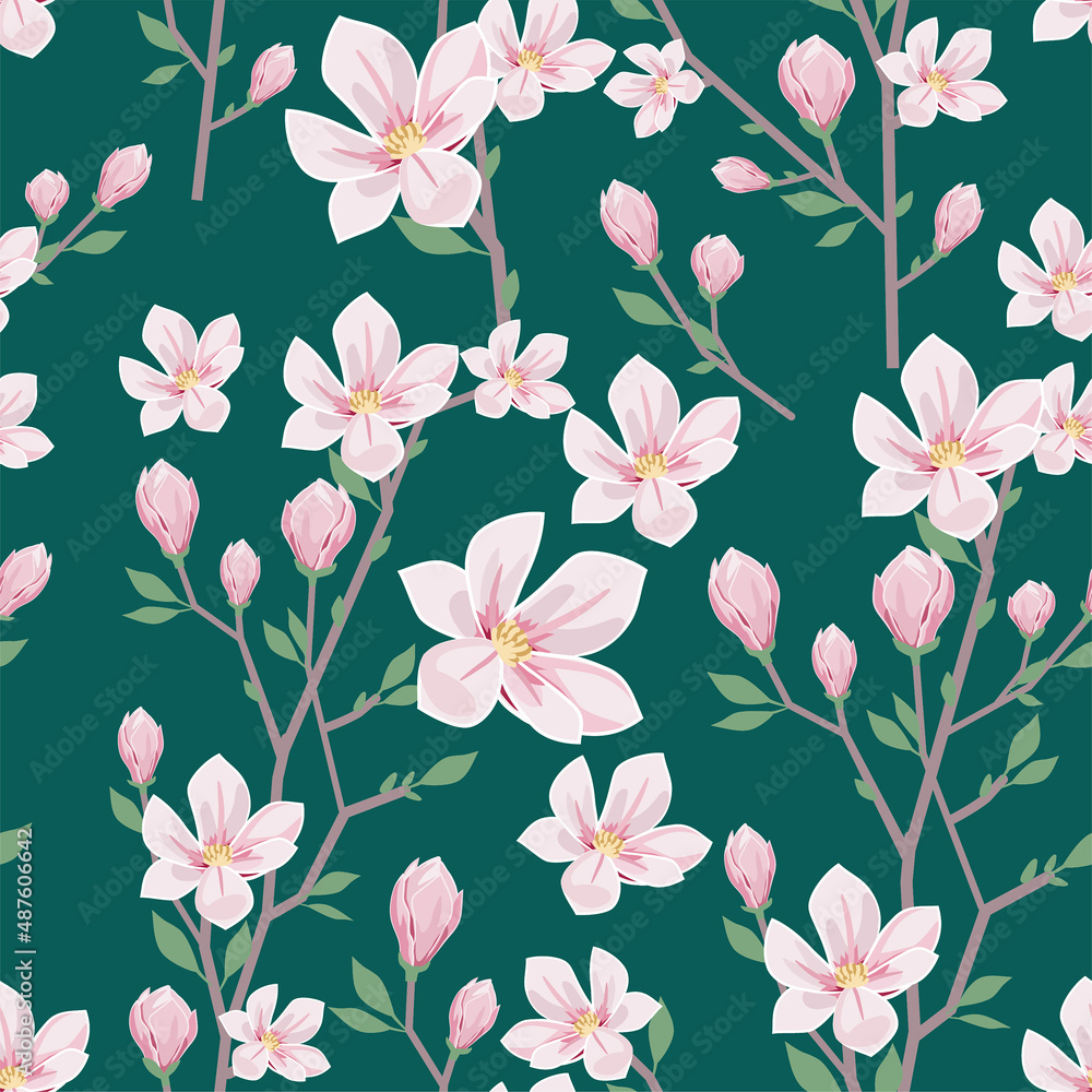 Magnolia blossom pattern. Vector seamless texture. Magnolia blossom pattern. Vector seamless texture.